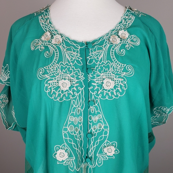 RYU Green Chiffon Embroidered Top - Picture 3 of 8
